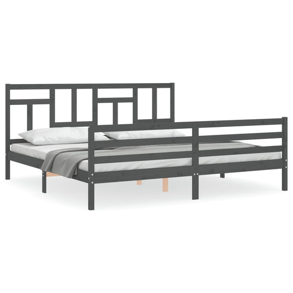 Bettgestell grau mit Kopfteil Jermain 200x200cm (Holz)