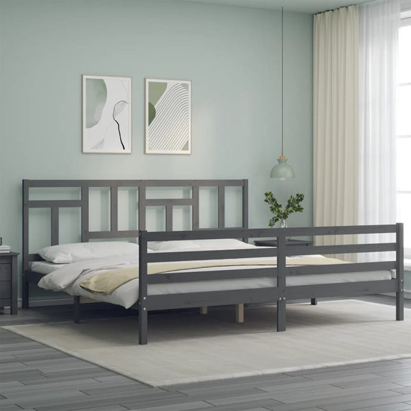 Bettgestell grau mit Kopfteil Jermain 200x200cm (Holz)
