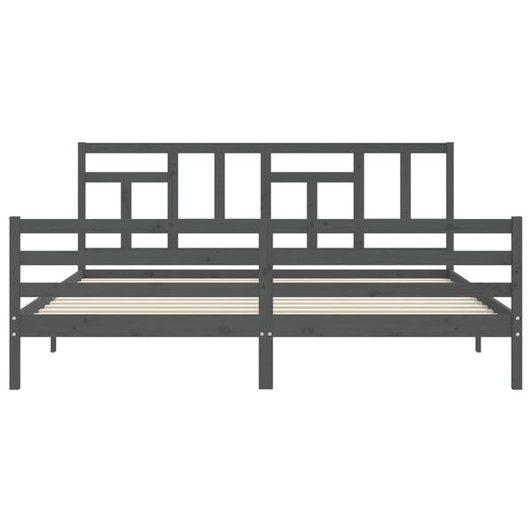 Bettgestell grau mit Kopfteil Jermain 200x200cm (Holz)