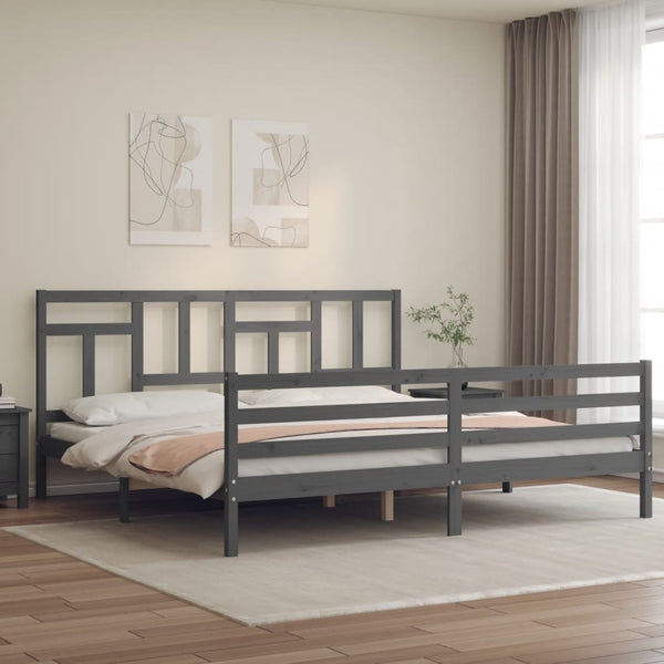 Bettgestell grau mit Kopfteil Jermain 200x200cm (Holz)