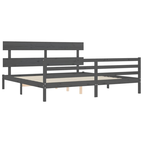 Grauer Bettrahmen mit Kopfteil Giulnas 200x200cm (Holz)