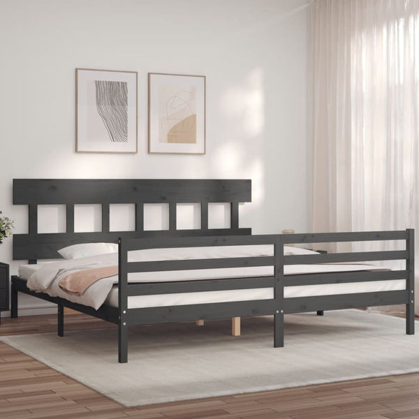 Bettrahmen Grau mit Kopfteil Nulwailler 200x200cm (Holz)