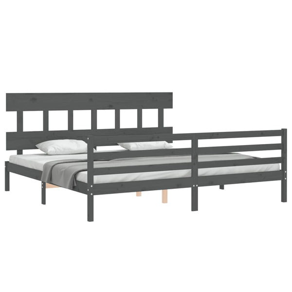 Bettrahmen Grau mit Kopfteil Nulwailler 200x200cm (Holz)