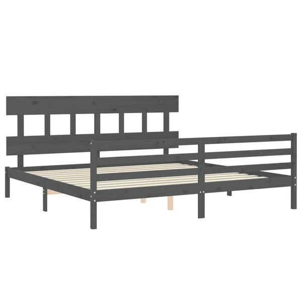 Bettrahmen Grau mit Kopfteil Nulwailler 200x200cm (Holz)