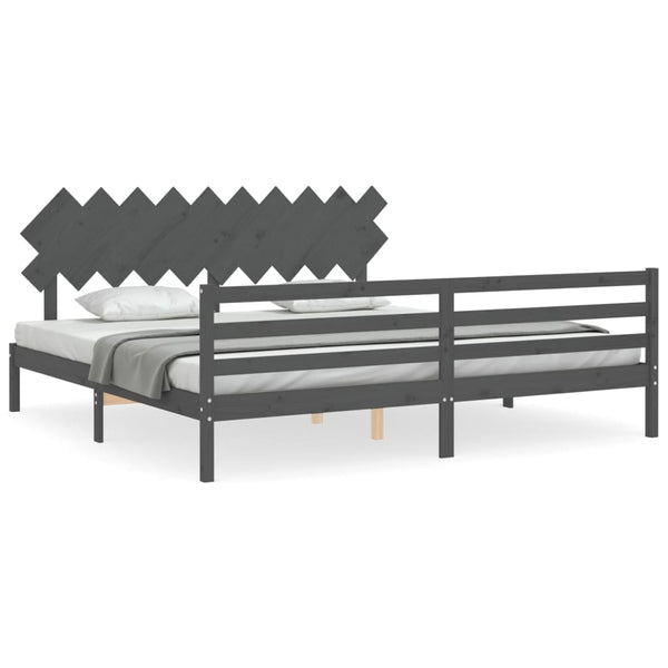 Bettgestell grau mit Kopfteil Sammy 200x200cm (Holz)