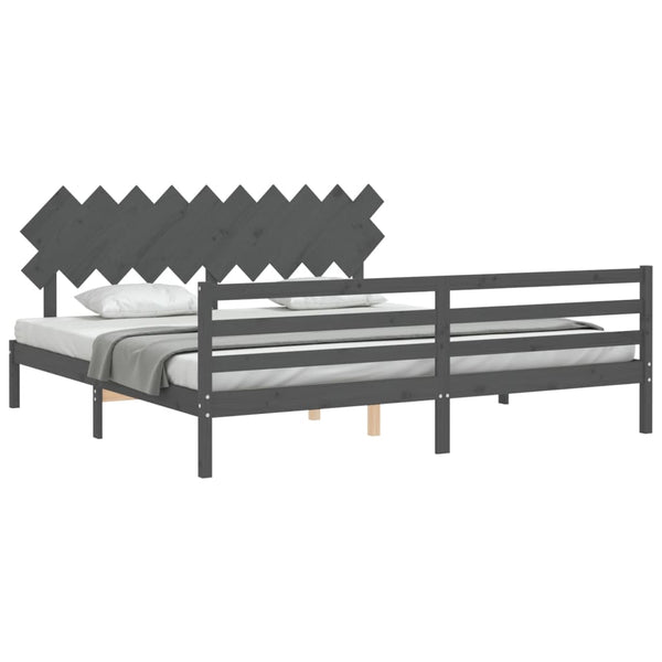 Bettgestell grau mit Kopfteil Sammy 200x200cm (Holz)