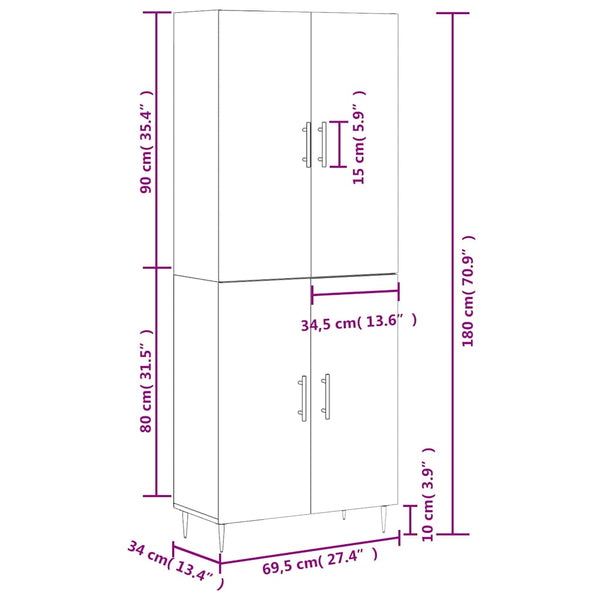 69,5x34x180cm Schrank Ashely, grau (Holz)