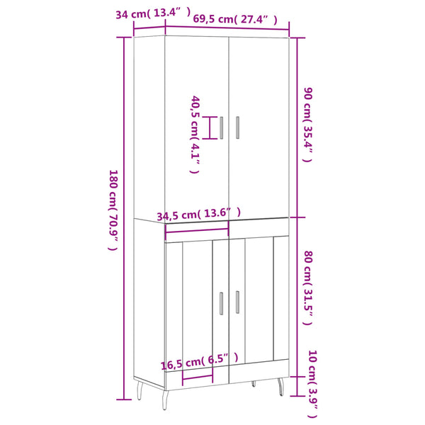 Schrank Timis, Grau, 69,5x180x34cm (Holzkonstruktion)