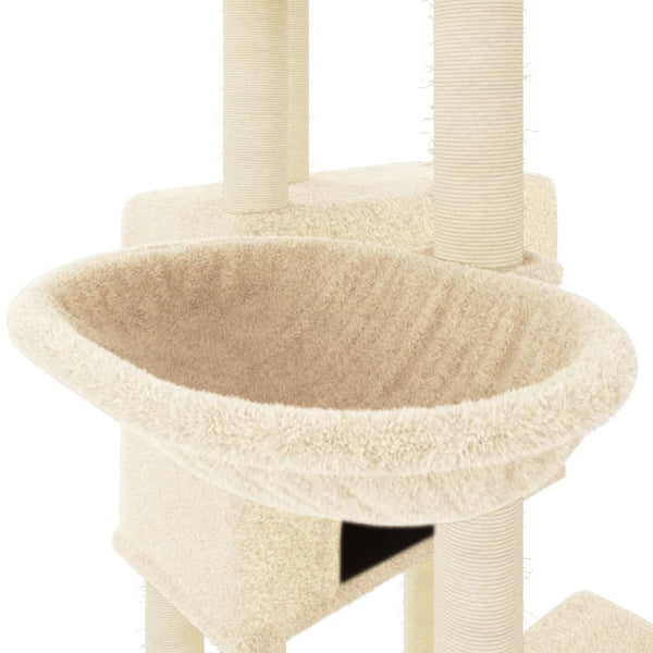 Kremfarbener Katzenkratzbaum mit Sisal-Kratzsäulen Damascan 122cm