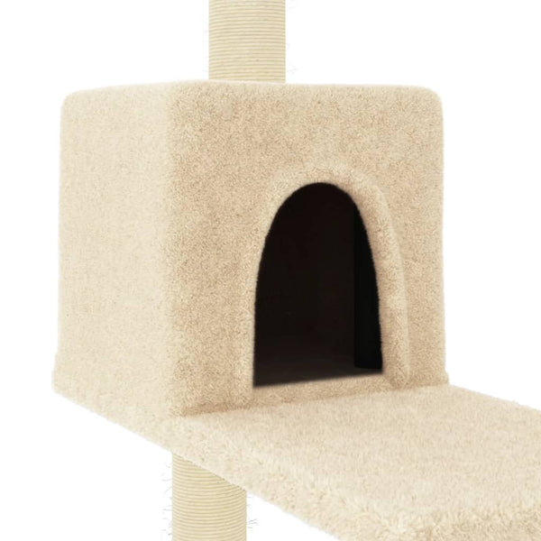 Cremefarbener Katzenkratzbaum mit Sisal-Kratzsäulen Tristan 95cm