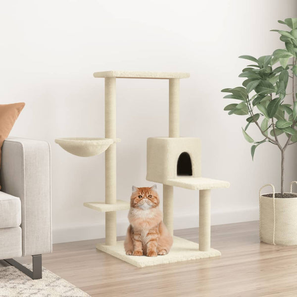 Cremefarbener Katzenkratzbaum mit Sisal-Kratzsäulen Tristan 95cm