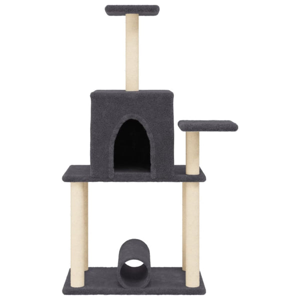 Dunkelgrauer Katzenkratzbaum mit Sisal-Kratzsäulen Stanu 122cm