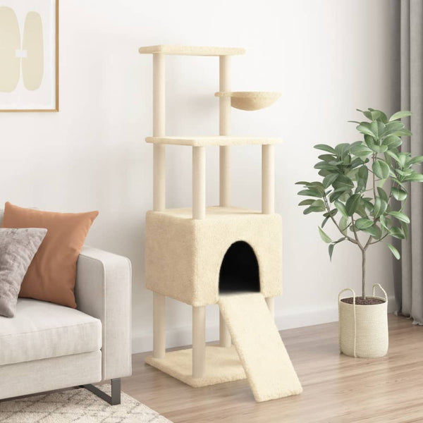 Kratzbaum Dimitri 153 cm hoch Creme mit Sisal-Kratzsäulen