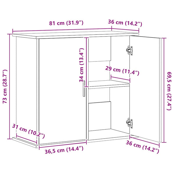 Betongrauer Aquarienunterschrank Varhelyi 81x36x73cm (Holz)