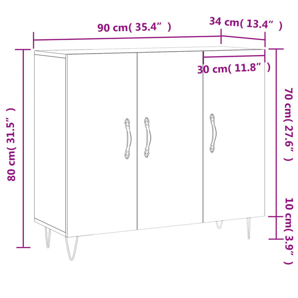 Weißes Sideboard Melidor 90x34x80cm (Holz)