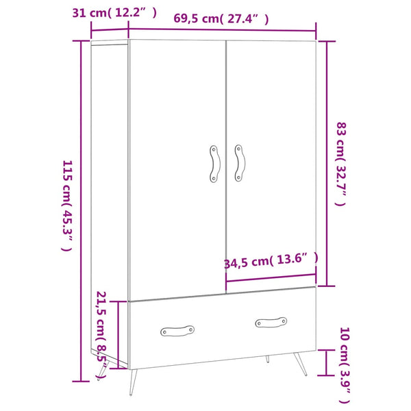 Harmaa kaappi Bruja 69,5x31x115cm (puinen)