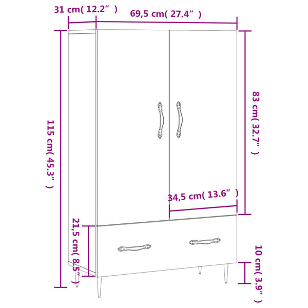 Harmaa kaappi Csibi 69,5x31x115cm (puinen)