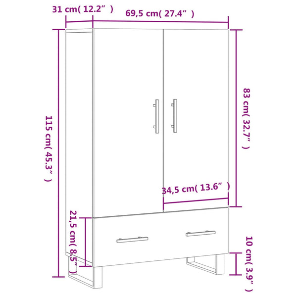 Grauer Schrank Milos 69,5x31x115cm (Holz)