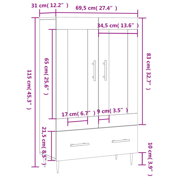 Harmaa kaappi Dimca 69,5x31x115cm (puinen)