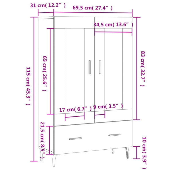 Grauer Schrank Delcel 69,5x31x115cm (Holz)