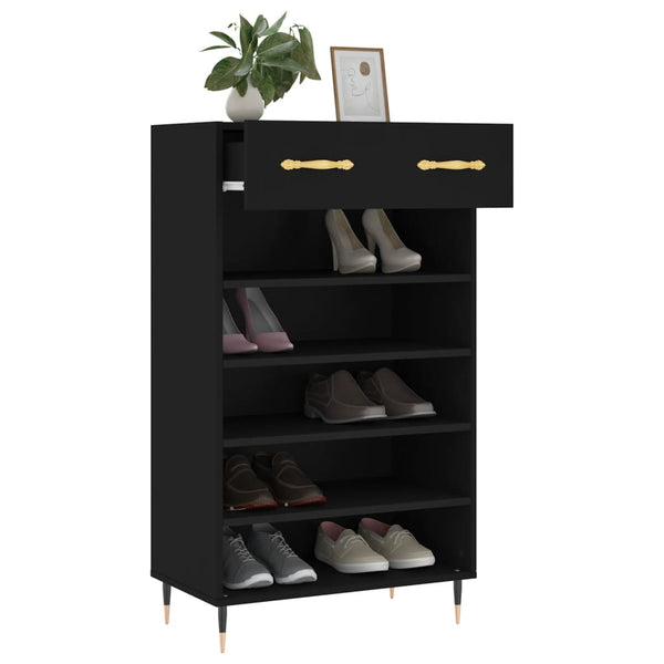 Schwarzer Schuhschrank Fructe 60x35x105cm (Holz)