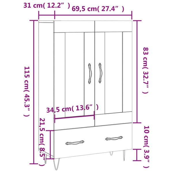 Grauer Schrank Vicentia 69,5x31x115cm (Holz)