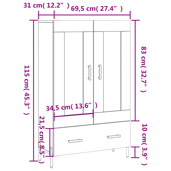 Betongrauer Schrank Valenta 69,5x31x115cm (Holz)