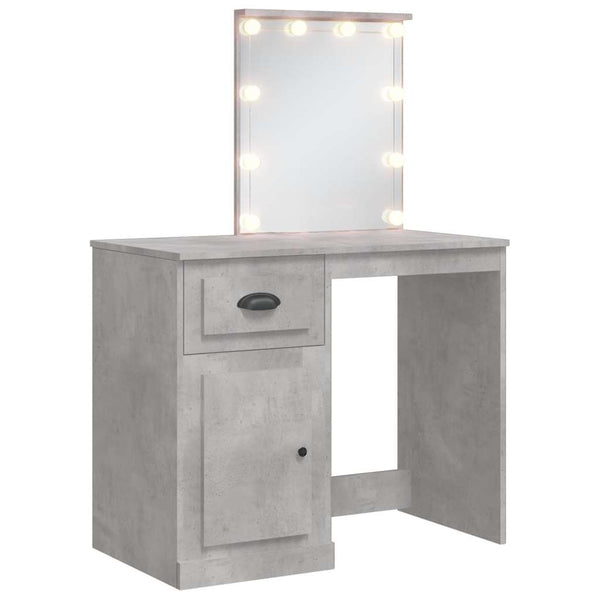 Betongrauer Schminktisch mit LED-Beleuchtung Crisitna 90x42x132,5cm