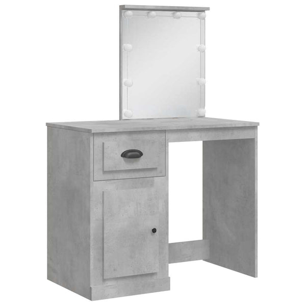 Betongrauer Schminktisch mit LED-Beleuchtung Crisitna 90x42x132,5cm