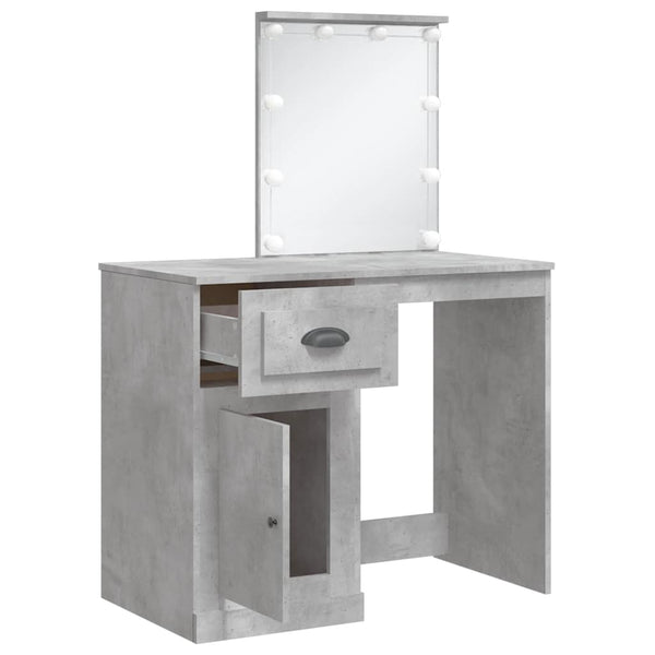 Betongrauer Schminktisch mit LED-Beleuchtung Crisitna 90x42x132,5cm
