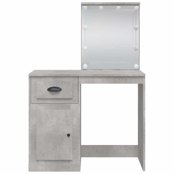 Betongrauer Schminktisch mit LED-Beleuchtung Crisitna 90x42x132,5cm