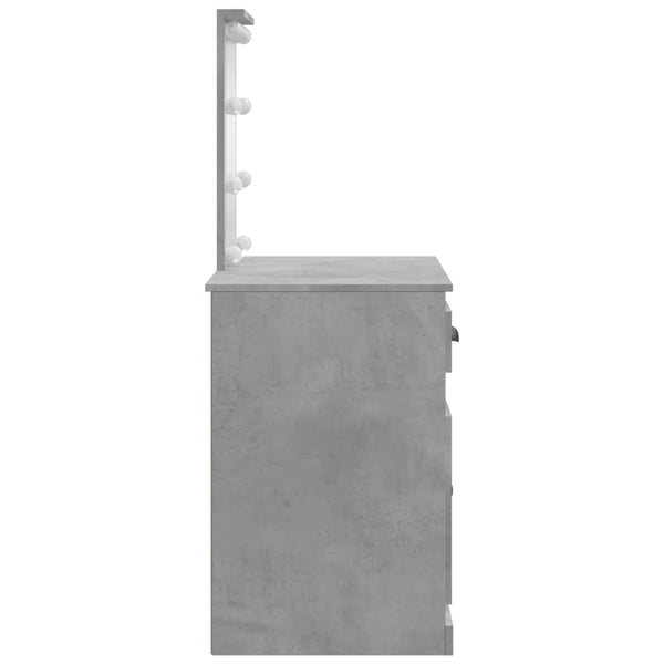 Betongrauer Schminktisch mit LED-Beleuchtung Crisitna 90x42x132,5cm