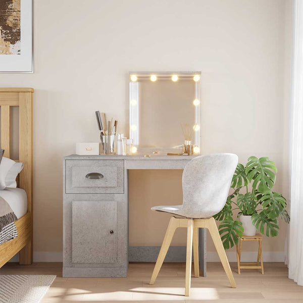Betongrauer Schminktisch mit LED-Beleuchtung Crisitna 90x42x132,5cm