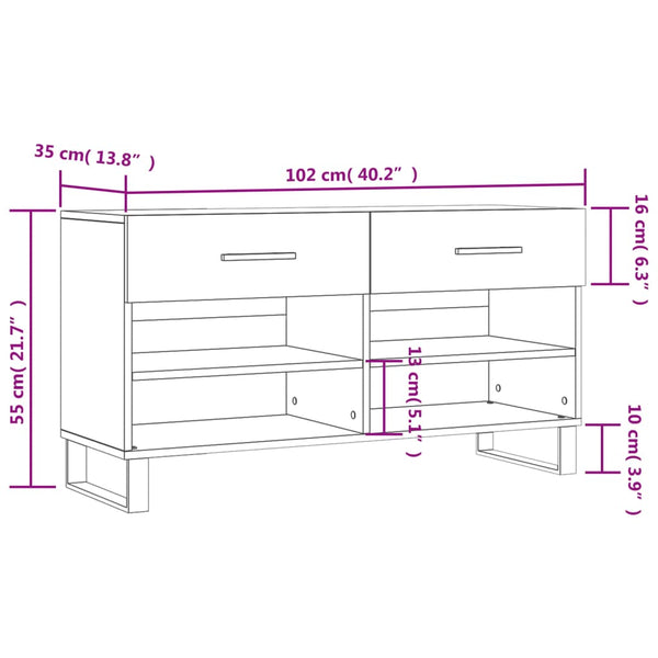 Graue Schuhbank Gehan 102x35x55cm (Holz)