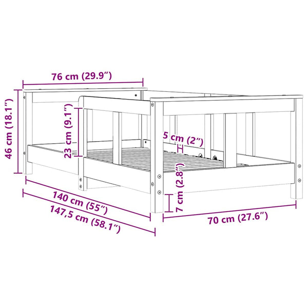 Valkoinen lasten sängynrunko Culda 70x140cm (mänty)