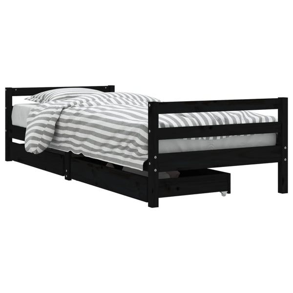 Musta lasten sängynrunko laatikoilla Sipe 80x200cm (mänty)