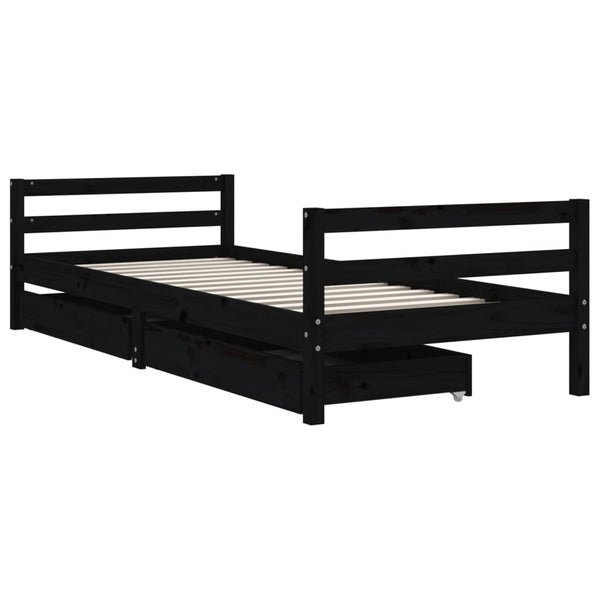 Musta lasten sängynrunko laatikoilla Sipe 80x200cm (mänty)