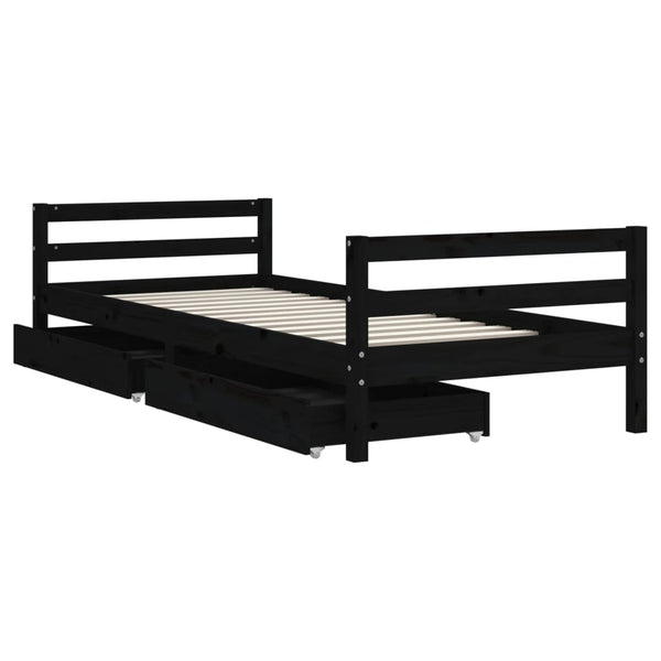Musta lasten sängynrunko laatikoilla Sipe 80x200cm (mänty)