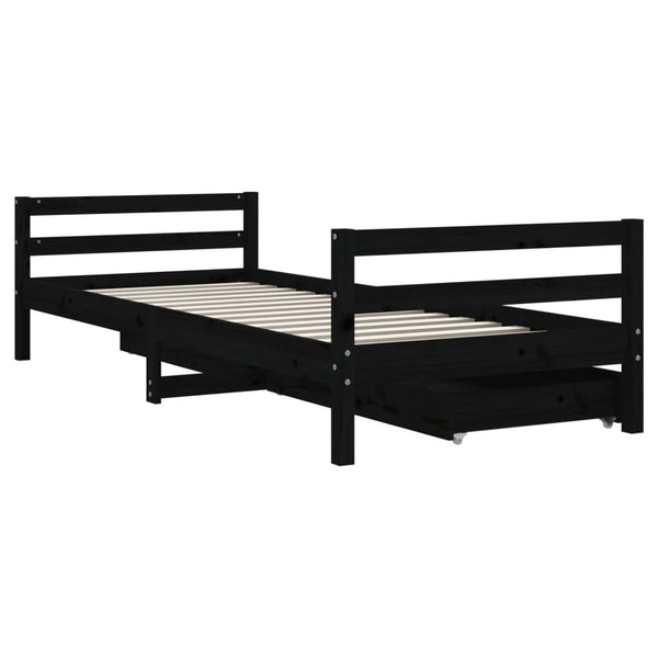 Musta lasten sängynrunko laatikoilla Sipe 80x200cm (mänty)