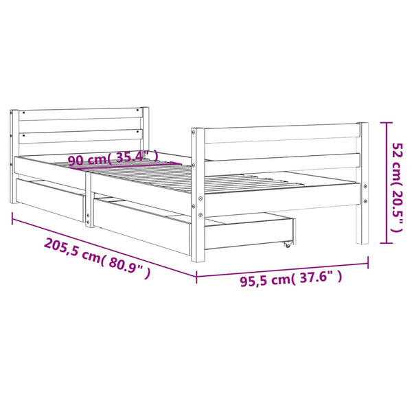 Musta lasten sängynrunko Sipe 90x200cm (mänty)