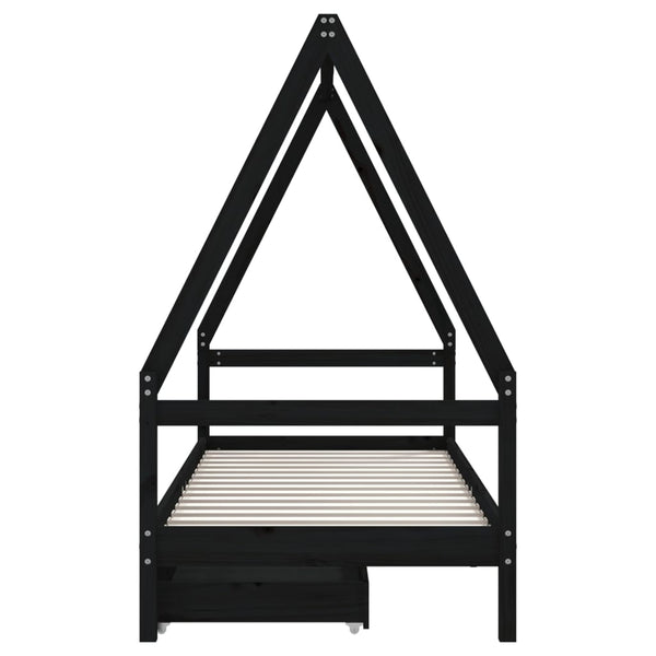 Schwarzes Kinderbettgestell mit Schubladen Braydon 80x200cm (Kiefer)