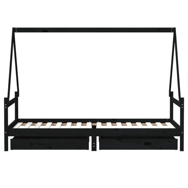 Schwarzes Kinderbettgestell mit Schubladen Braydon 80x200cm (Kiefer)