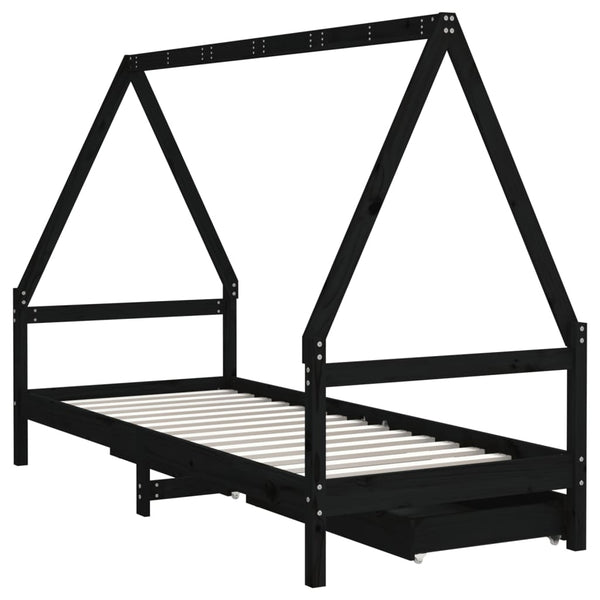 Schwarzes Kinderbettgestell mit Schubladen Braydon 80x200cm (Kiefer)
