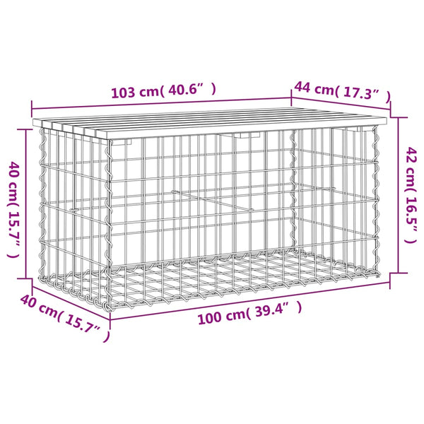 Gartensitzbank imprägniert Gabionen-Stil Timo 103x44x42cm (Kiefer)