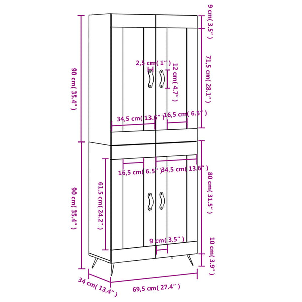 Jeranina grauer Schrank 69,5x34x180cm (Holz)