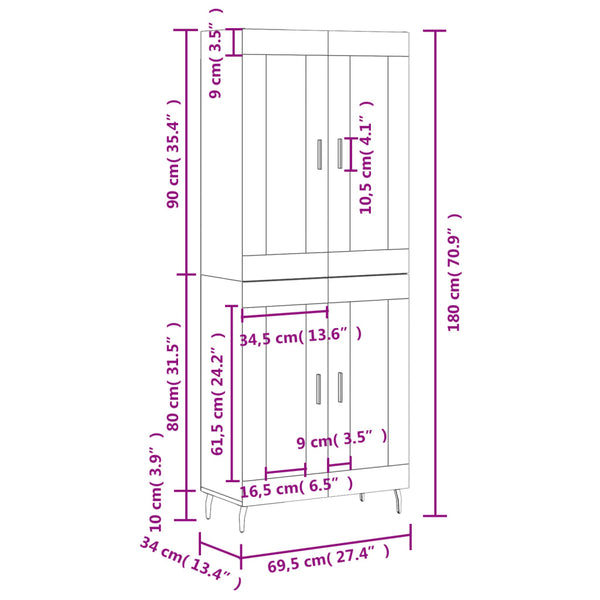 Schrank Dines, grau, Größe 69,5x34x180cm (Holz)