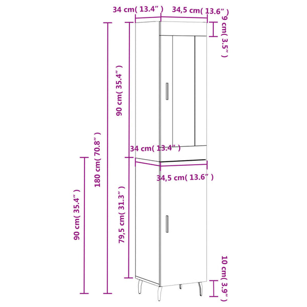 34,5x34x180cm Schrank Condilia Betongrau (Holz)
