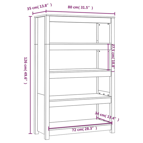 Harmaa kirjahylly Crisantie 80x35x126cm (mänty)