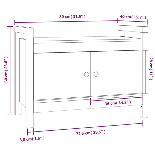 Harmaa eteisen penkki Garofina 80x40x60cm (mänty)
