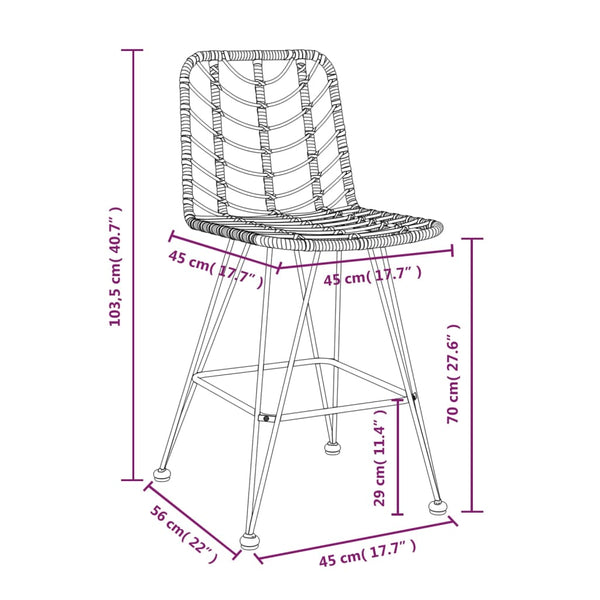 Barhocker Alphonsus 45x56x103,5cm (2 Stück PE Rattan und Stahl)